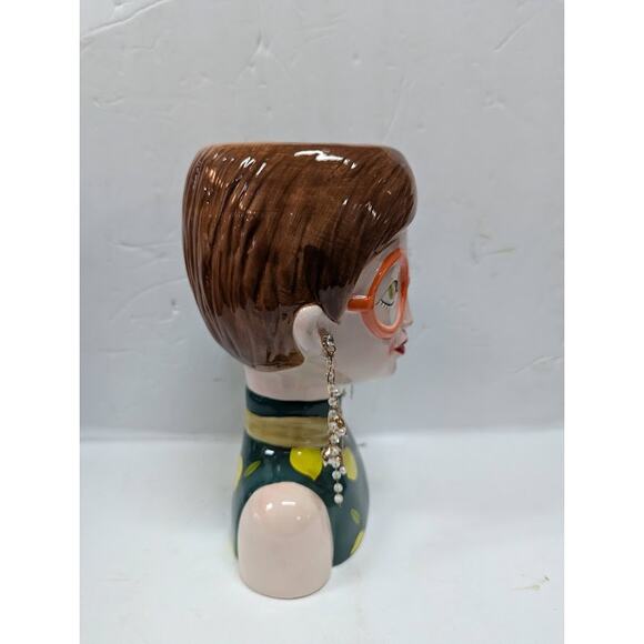 Large Ceramic Fruit lady headvase planter Multi 9" tall LEMON LUSH spectacles - Picture 8 of 9